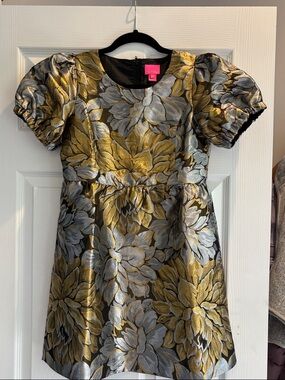Lilly Pulitzer Gold & Silver Floral Brocade Girls Dress